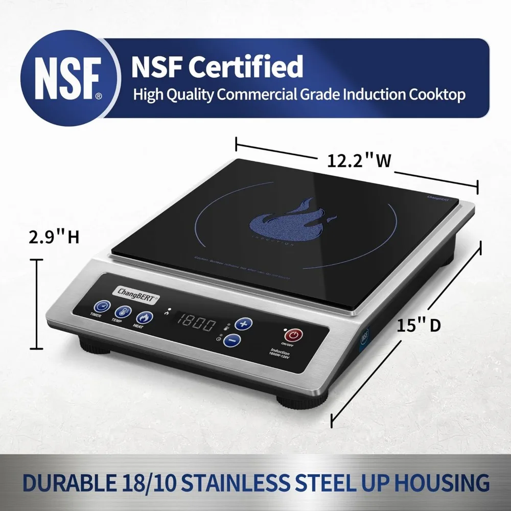 Induction Cooktop, Commercial Grade Portable Cooker, Large 8&rdquo; Heating Coil, 18/10 Stainless Steel Countertop Burner