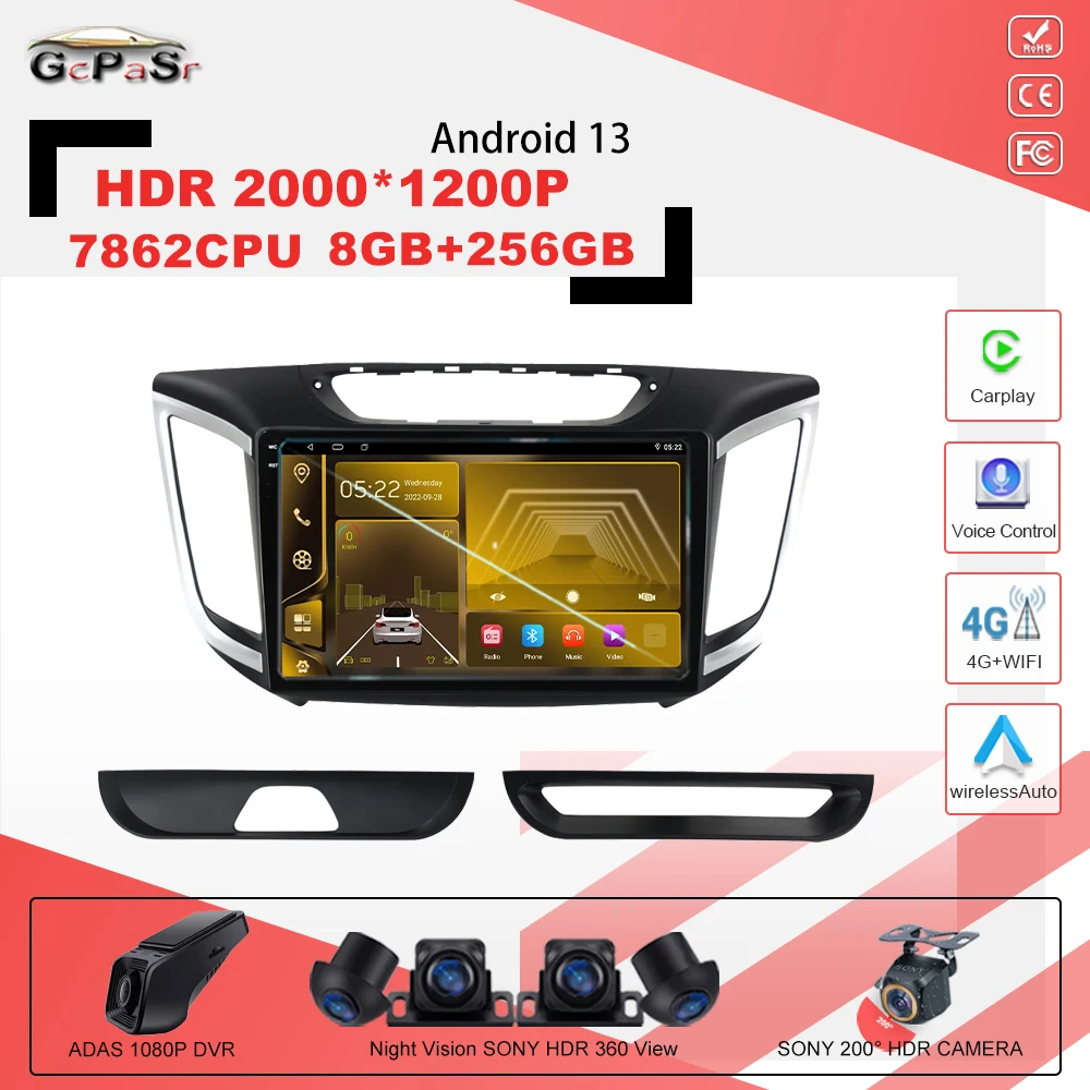 

7862C IPS Screen Android13 Autoradio Car Radio Video Multimedia Player For hyundai Creta ix25 2015-2018 Navigation GPS Head Unit