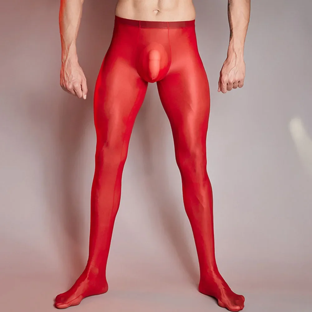 Sexy Men's Ultra Thin Oil Shiny Leggings See Through Underwear Long Pant Skinny Trousers Male Exotic Pants