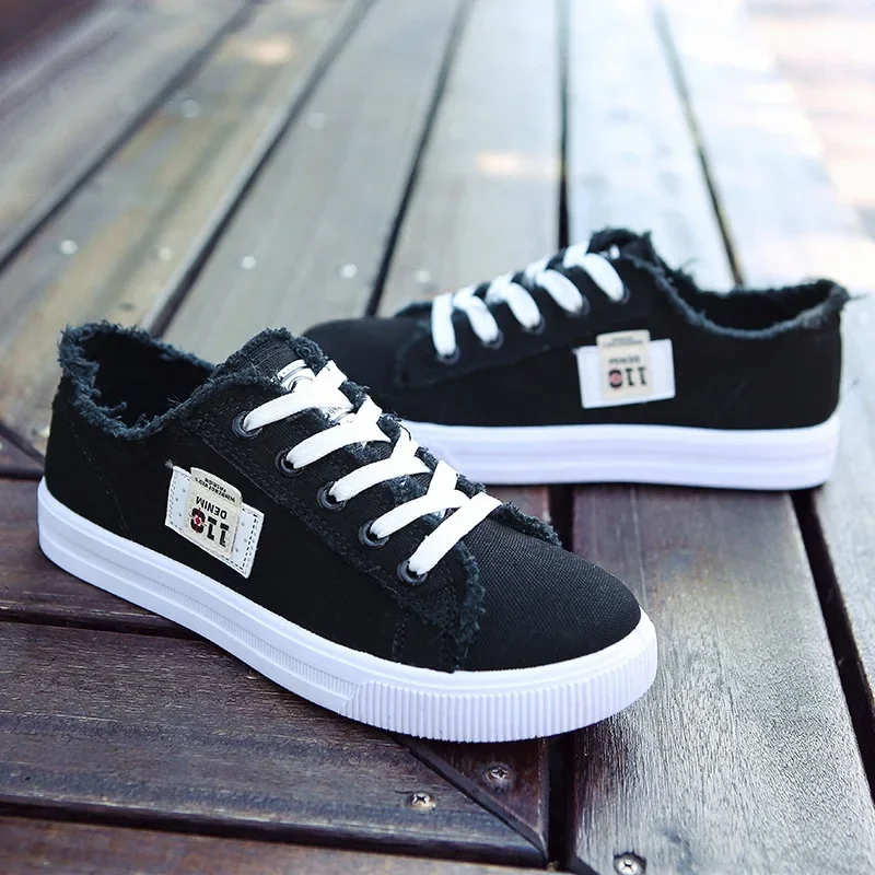 Anpassbare Canvas-Sneaker für Damen, Schnürschuhe für Frühling/Herbst, modische Denim-Sneaker in Blau/Weiß, Freizeitschuhe, Tennisschuhe_voghion.com