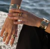 No Fade Color Stainless Steel Exaggerated Hammer Pattern Bangle French Open Cuff Bangke For Women Luxury Beach Girl Jewelry 2