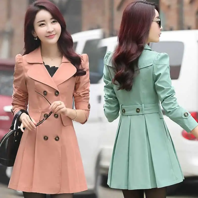 Women 2023 Spring and Autumn New Windbreaker Coat Is Slim and Long and Versatile Leisure Korean Version Boat Neck Shitsuke