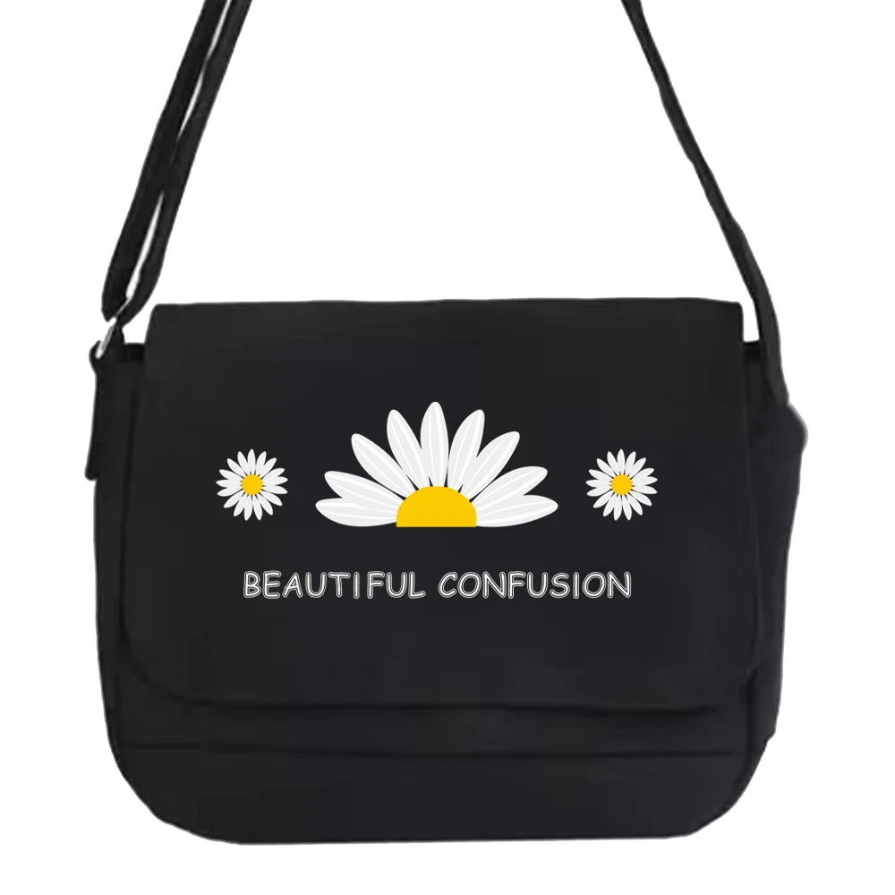 Crossbody Bag Canvas Shoulder Bags Diagonal Bag Youth Satchel Women Messenger Bags School Envelope Pouch Daisy Pattern