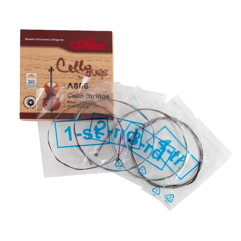 Cello Strings Braided Steel Core Ni-Fe Winding 1 Set/4 Strings Suitable for 4/4 3/4 1/2 Size Cello cello strings