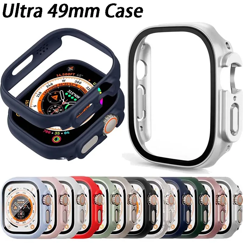 HD Tempered Glass+Case For Apple Watch Ultra/2 49mm PC Bumper+Screen Protector Cover iWatch Series Ultra 49mm Shell Accessories