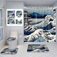Japanese Style Retro Landscape Shower Curtain Bathroom Partition Curtain  bathroom set with shower curtain and rugs 2