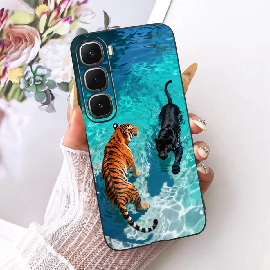 Enhanced Black Silicone Soft Phone Case with Cool Dragon, Wolf, and Tiger Design