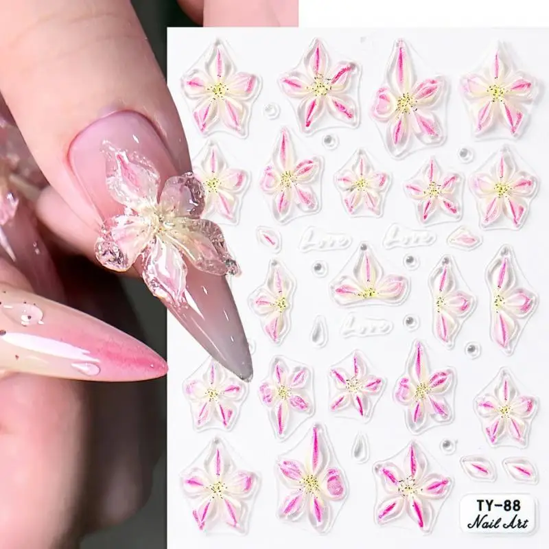 5D Sticker Lily Flower Nail Decals Jelly Nail Art Decorations Acrylic Adhesive Gel Sliders Summer Stickers Manicure Accessories nail stickers nail art decoration nail decals flower stickers