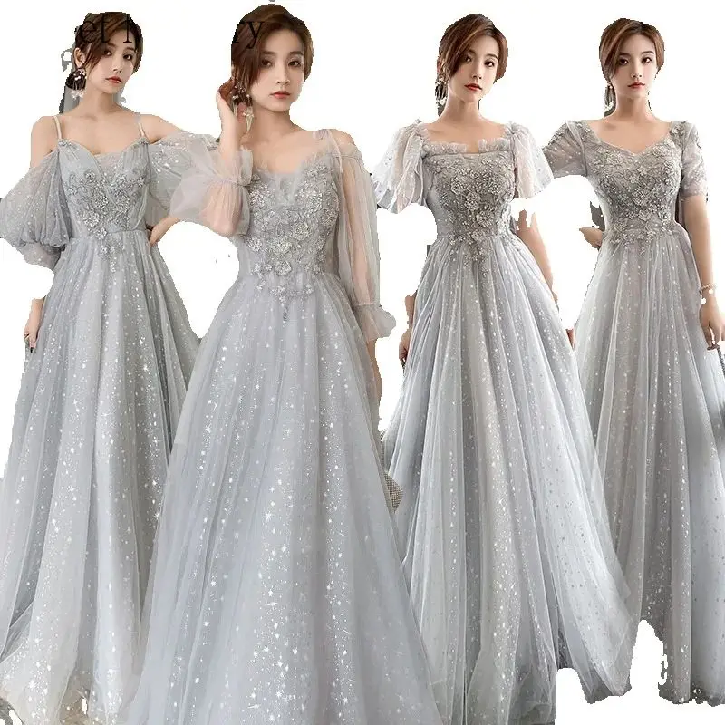 Grey Sweetheart Neckline Bridesmaid Dress – Long Prom Evening Gown With Ruffles, Empire Waist, Size 20W - View #7