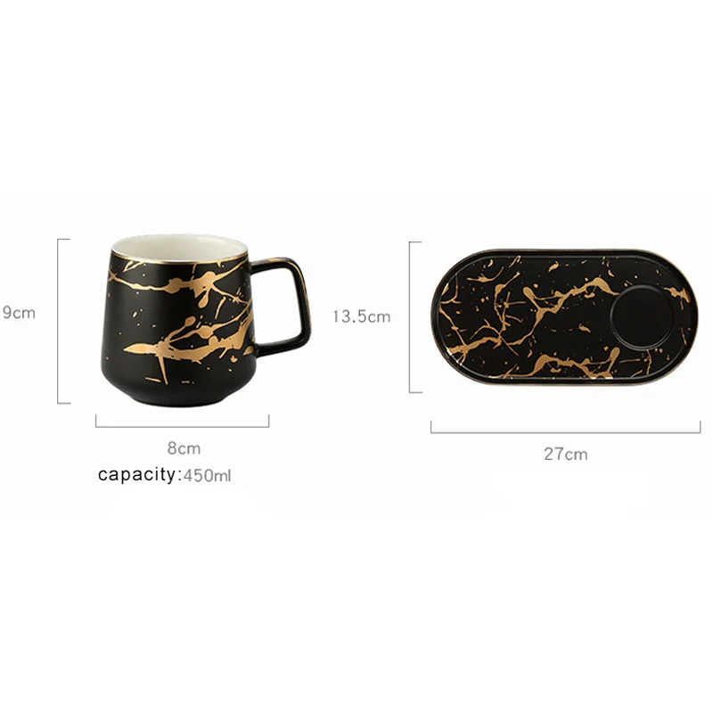 Nordic marbled Ceramic Milk Mug coffee cup and creative saucer set Breakfast Plate Porcelain Marble and Saucer One Person Set