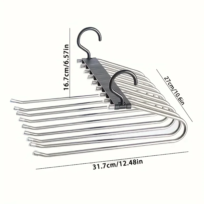Pants Hanger 9-Tier Non-Slip Stainless Steel Pants Hanger Space-Saving Multi-Layered for Closet Organization of Jeans Leggings & Skirts