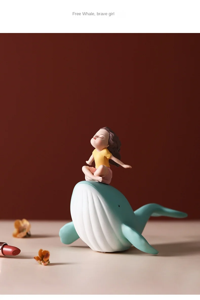 Creative Cartoon Whale Girl Resin Statue