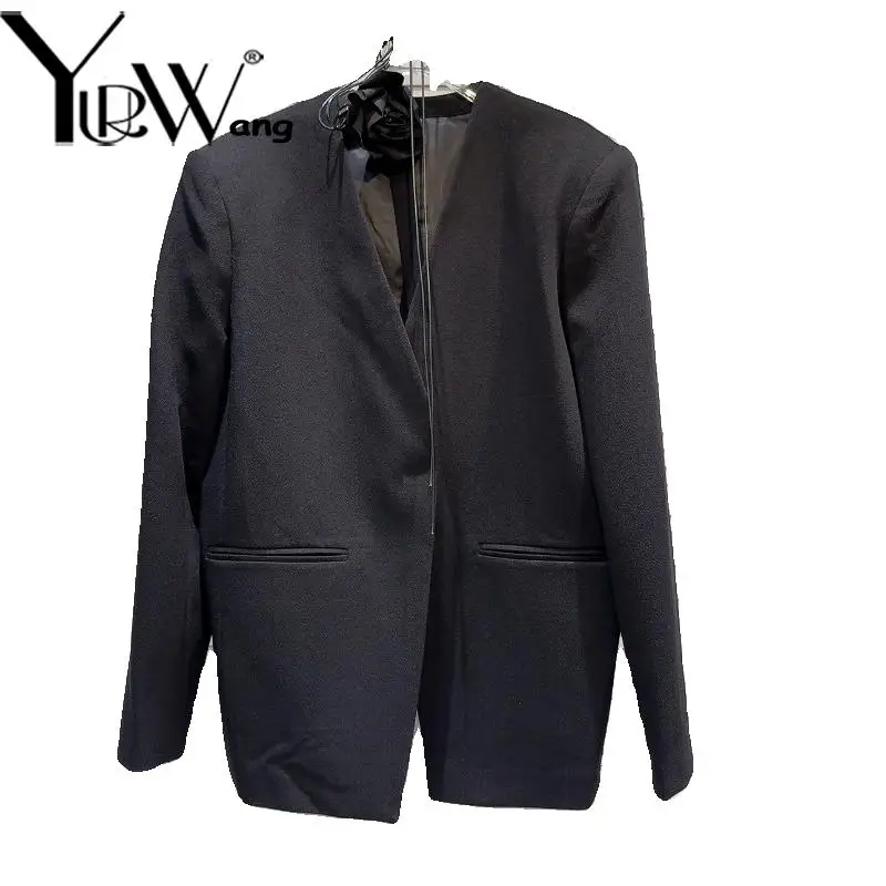 

Getspring Women Blazer Irregular Bandage Split Black Chic And Elegant Woman Jacket V-Neck Fashion Vintage Loose Suit Coats 2024