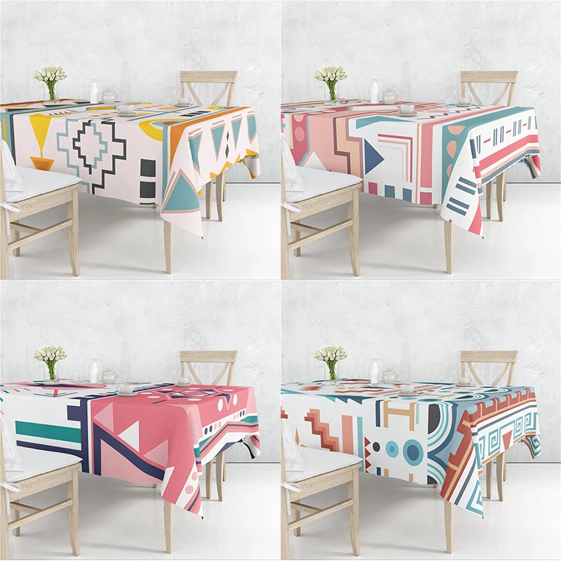 

Colourful Rhombus Modern Design Flax Linen Tablecloth Dustproof Cover Heat Resistant For Kitchen Dining Room Multiple Sizes