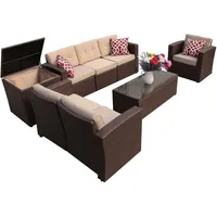 8 Pieces Outdoor Patio Furniture Set, Conversation Sets with Storage Box, Sectional Sofa Set with Cushions and Coffee Table 1