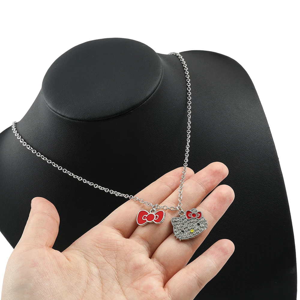 Hello Kitty Sanrio Necklace Silvery Color Layer Shining Bling Clavicle  Chain Elegant Charm Wed Pendant Jewelry Gift