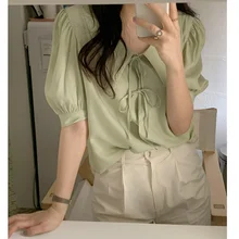

New Summer Vintage Solid Female Oversize Tops Womens Shirt Short Sleeve Girls Blouse Summer New Women Blouses Femme Blusas