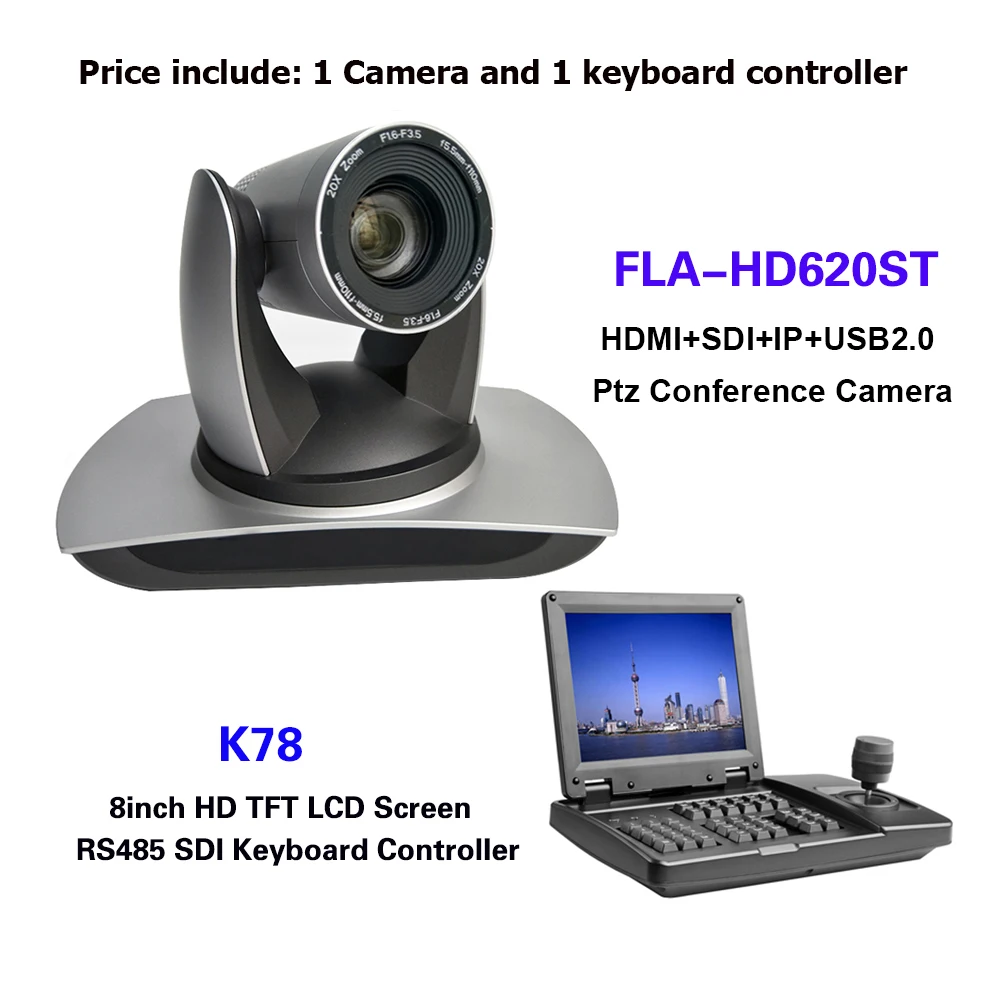 3D Joystick 8Inch LCD Keyboard Controller 20 x Zoom PTZ Video Conference Camera PTZ H265 for Broadcasting&&Blackmagic