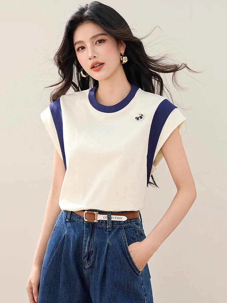 موضة تي شيرتات قصيرة الاكمام المرأة بسيطة عادية متعددة الاستخدامات بلايز تيز 2025 الصيف شيك تصميم البلوز تي شيرت