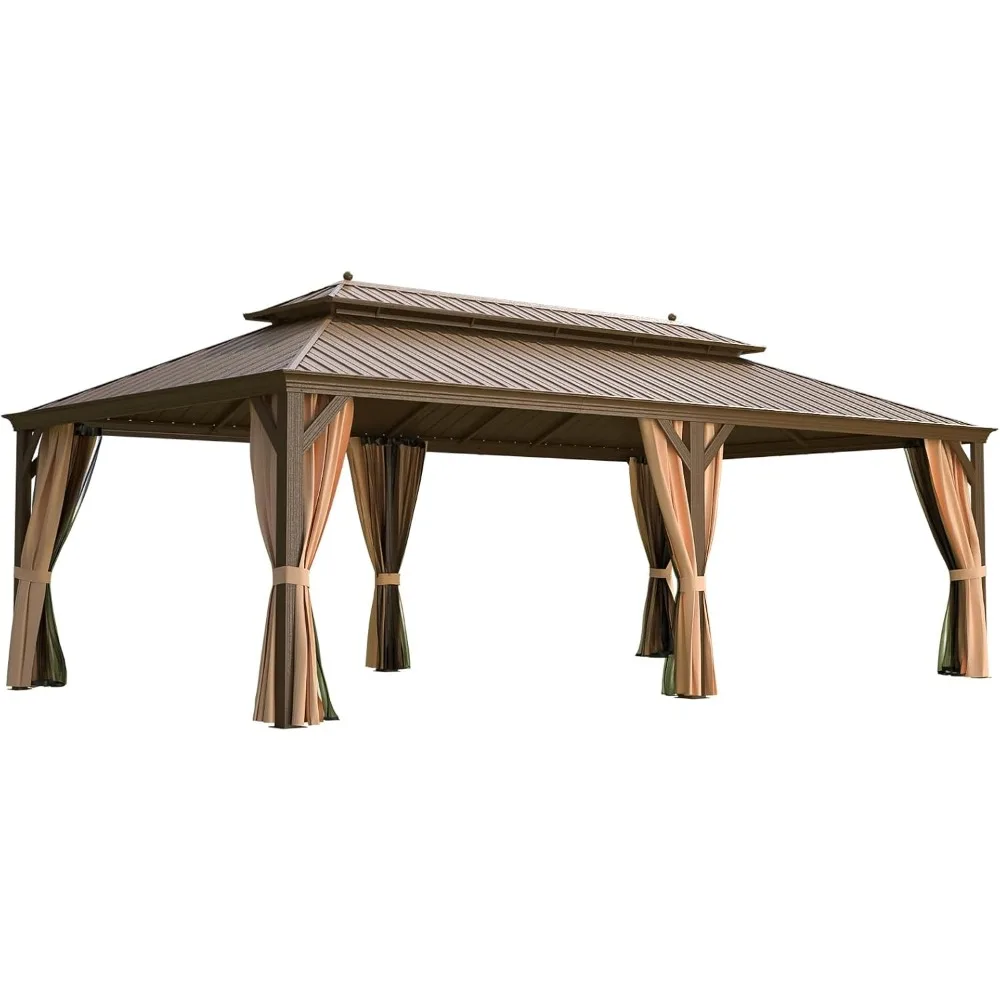 14'x24' Hardtop Gazebo,Galvanized Steel Double Roof Gazebos with Aluminum Frame, Permanent Metal Pavilion, Gazebos 4