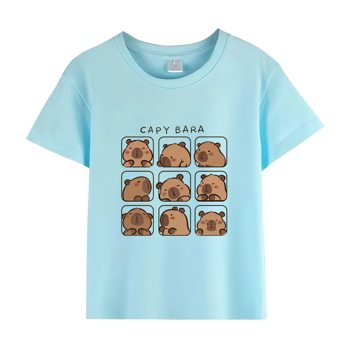 Capybara Kids Summer Cartoon Print 100% Cotton Short Sleeve Crewneck Casual Girls' Fashion Tee