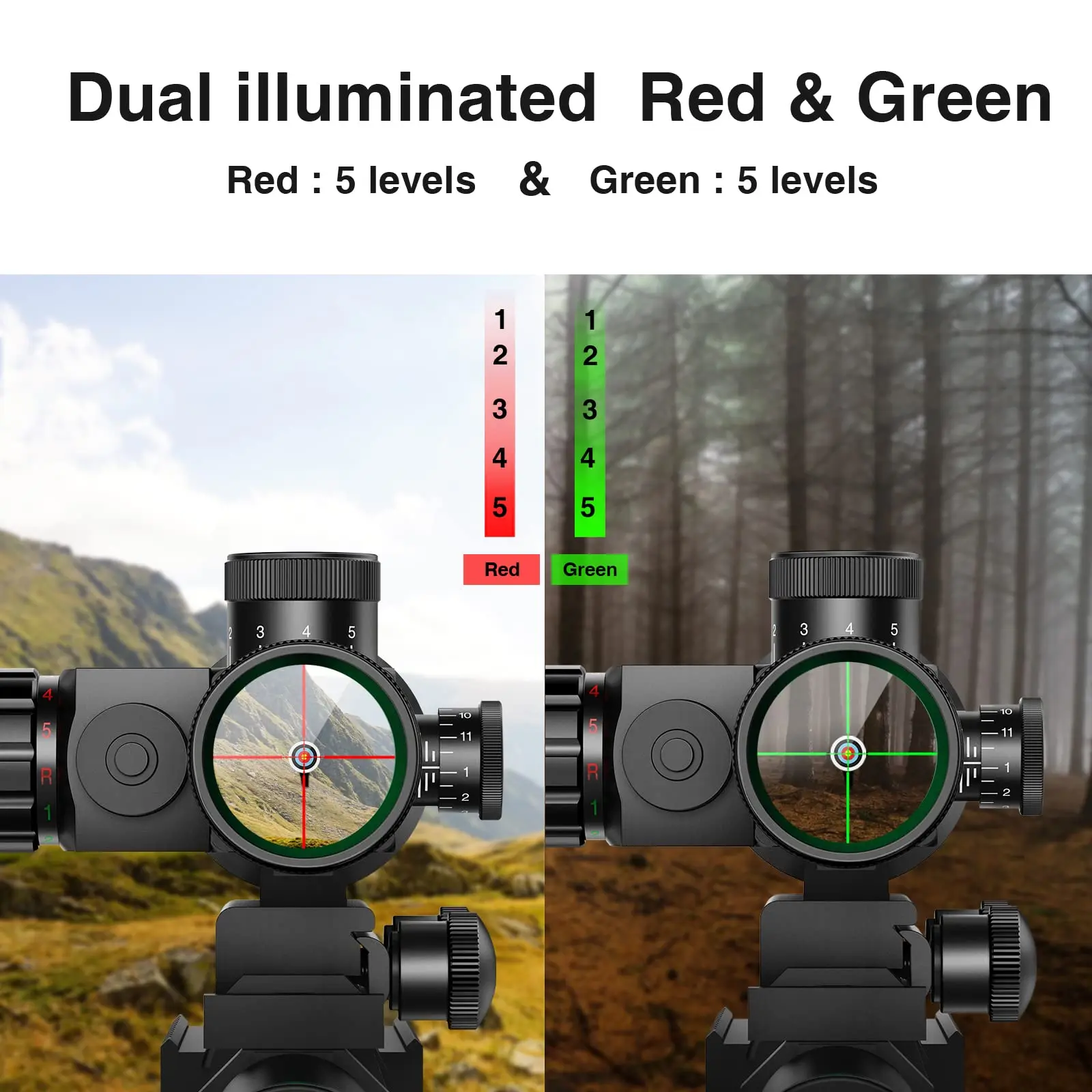 MidTen Rifle 2.5-10x40 Red Laser Scope Sight Mil-dot Tactical Red Green Illuminated Combo Green Lens and 20mm Mounts Hunting