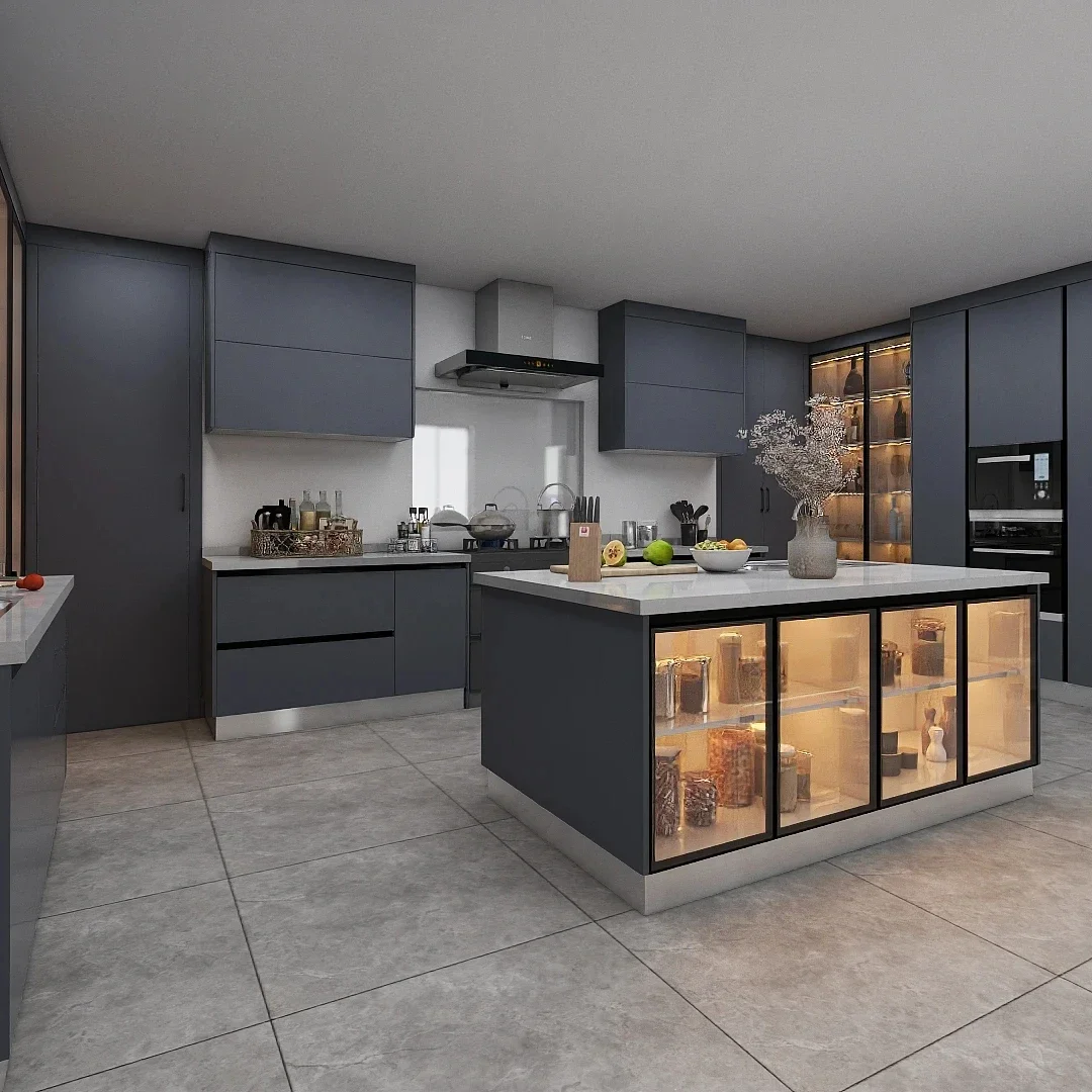 China Manufacturer Home Kitchen Furniture Modern Kitchen Cabinet Luxury Designs Modular Smart Furniture With Island
