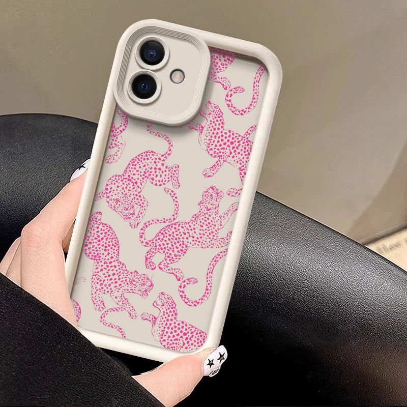 Pink Leopard Print Shockproof Soft Silicon Phone Case - Cute Animal Design Cover