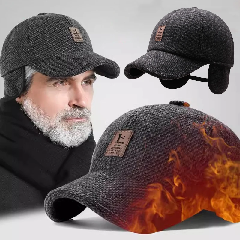 2023MenBaseballCapsWoolenKnittedWinterEarCoverBaseballCapDad