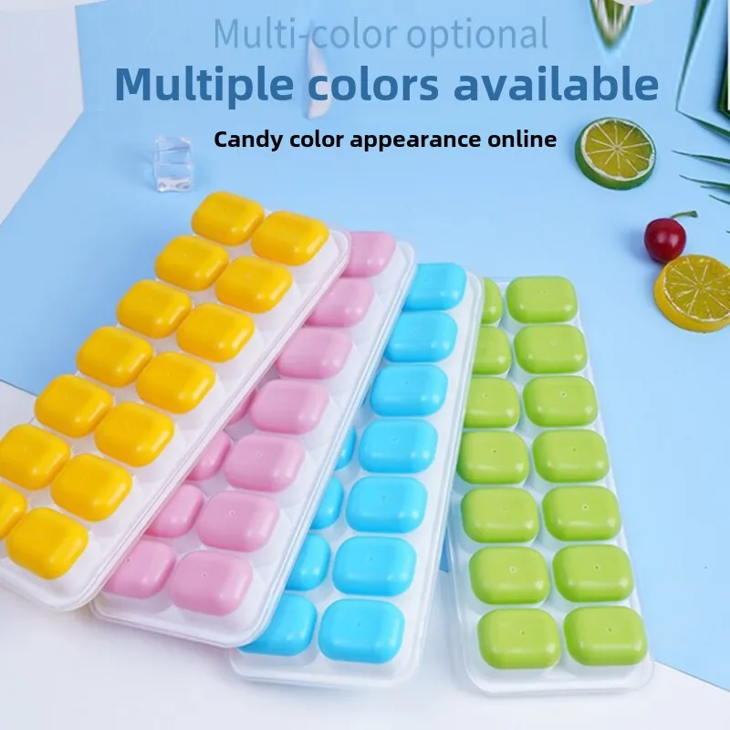 Square Silicone Ice Cube Tray Molds With Lid Silicone 14-cube Ice Cube Tray Food Grade Reusable Elastic DIY Iced box Model Tools