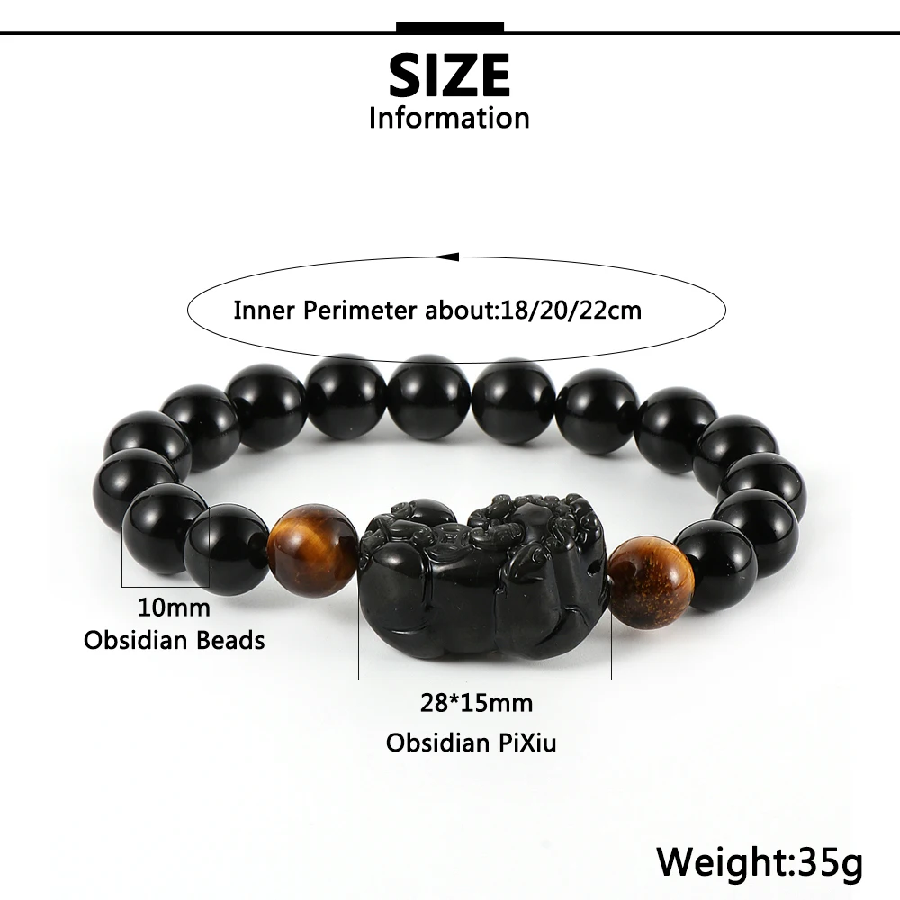 Hot Selling PiXiu Natural Obsidian Stone Fengshui Good Lucky and Wealth Men Beads Bracelet For Male Women Jewelry Wristband Gift