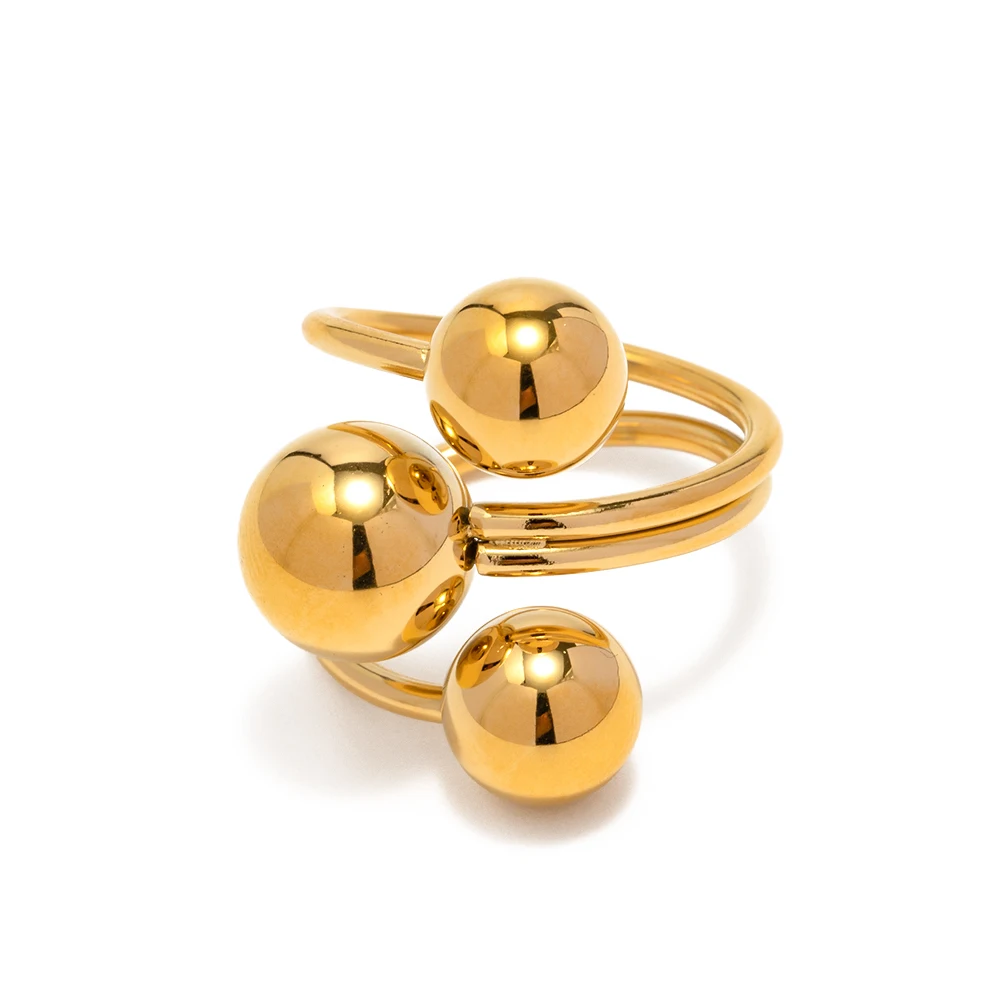 

Youthway Stainless Steel Exaggerated Three Ball Open Ring 18K Gold PVD Plated Finger Trendy Jewelry кольца 2023 NEW