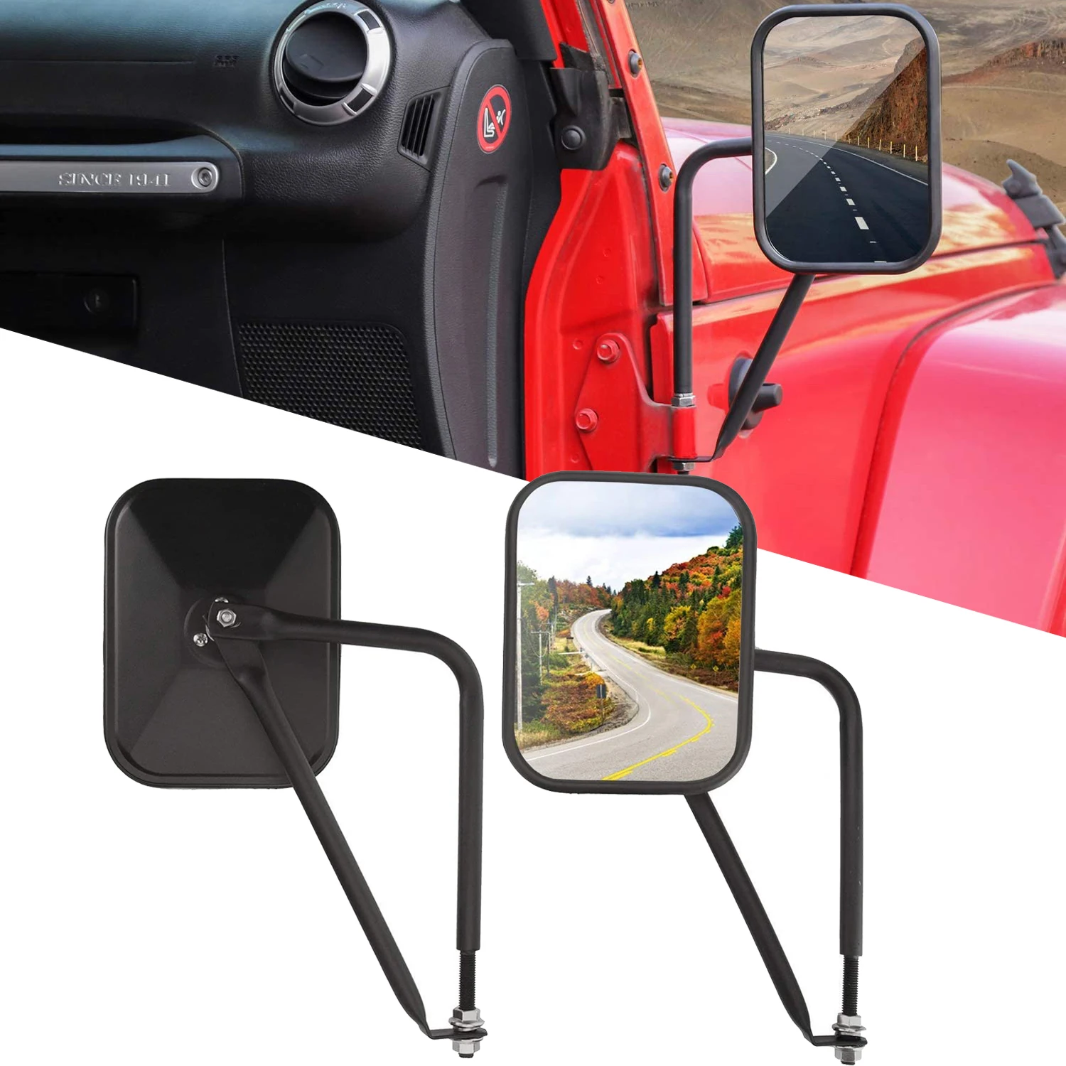 

Car Rearview Side Mirror Adjustable Door Hinge Side Rear View Mirrors for Jeep Wrangler CJ YJ TJ JK JL 1997-2023