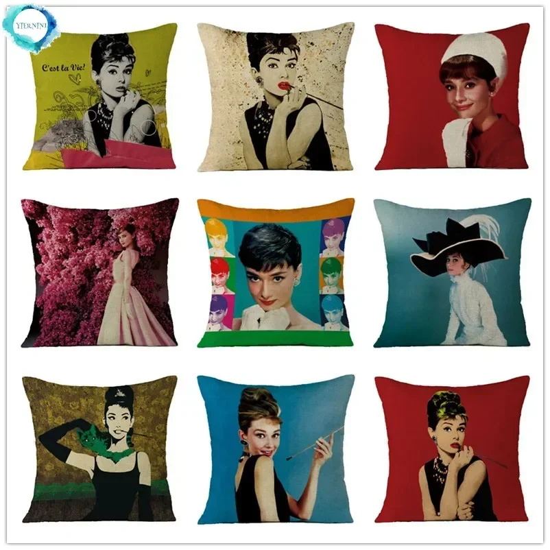 

45x45cm Vintage Audrey Hepburn Decorative Pillows Case Plush Cushion Cover Home Pillowcase Sofa Black White Pillow Cover