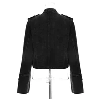 Streetwear Casual Loose Button Split Short Denim Jacket Women Fashion Spring Autumn 2026 Stand Collar Long Sleeve Jean Jacket - Image 3