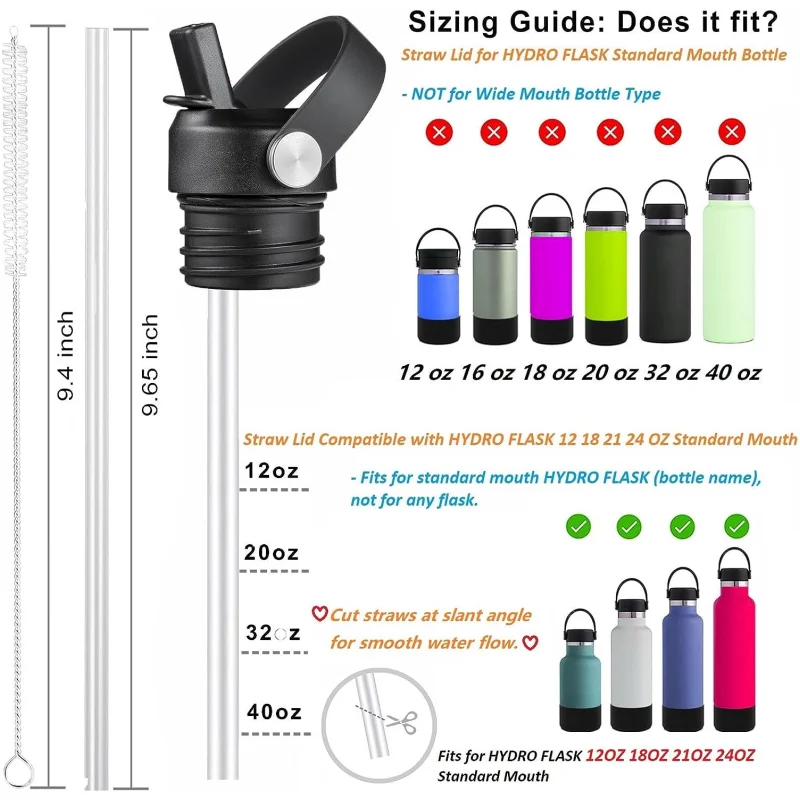 Straw Lid for Hydroflask 18 21 24 oz Standard Mouth Replacement Sport Water Bottle Cap with Handle