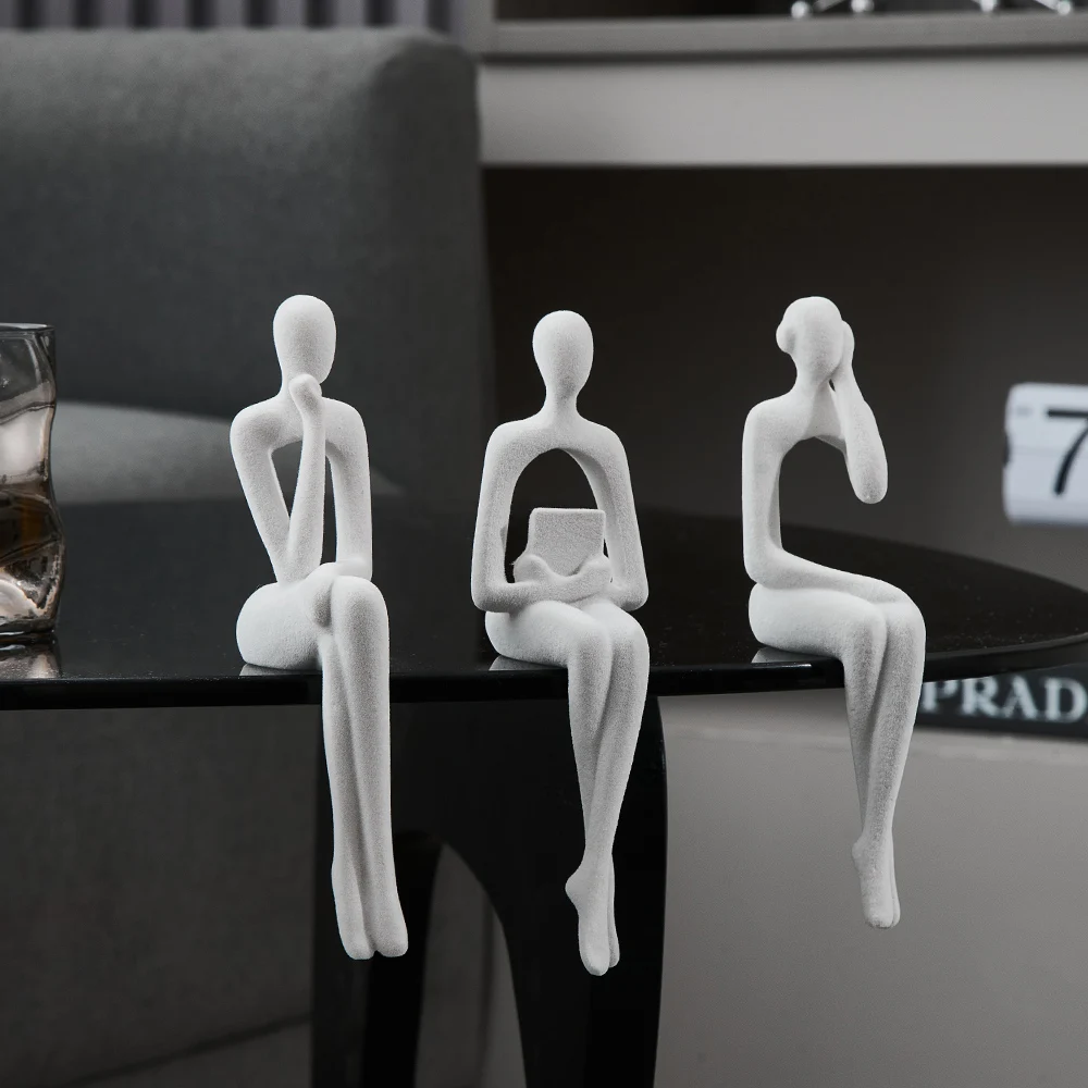 

3pcs Simple Flocking Resin Classic Sculpture & Figurines for Interior Figure Statue Home Decor Desk Accessories Bookshelf Decor