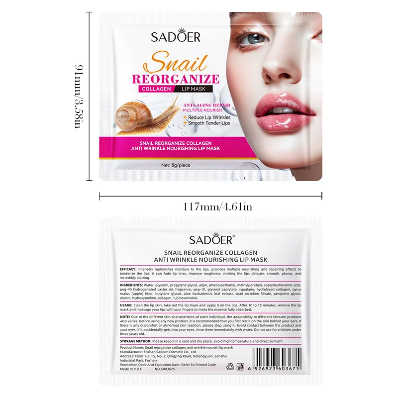 10pcs SADOER Snail Crystal Collagen Lip Mask Anti Wrinkle Nourishing Plump Lips Moisturizing Lip Patches Skin Care Products