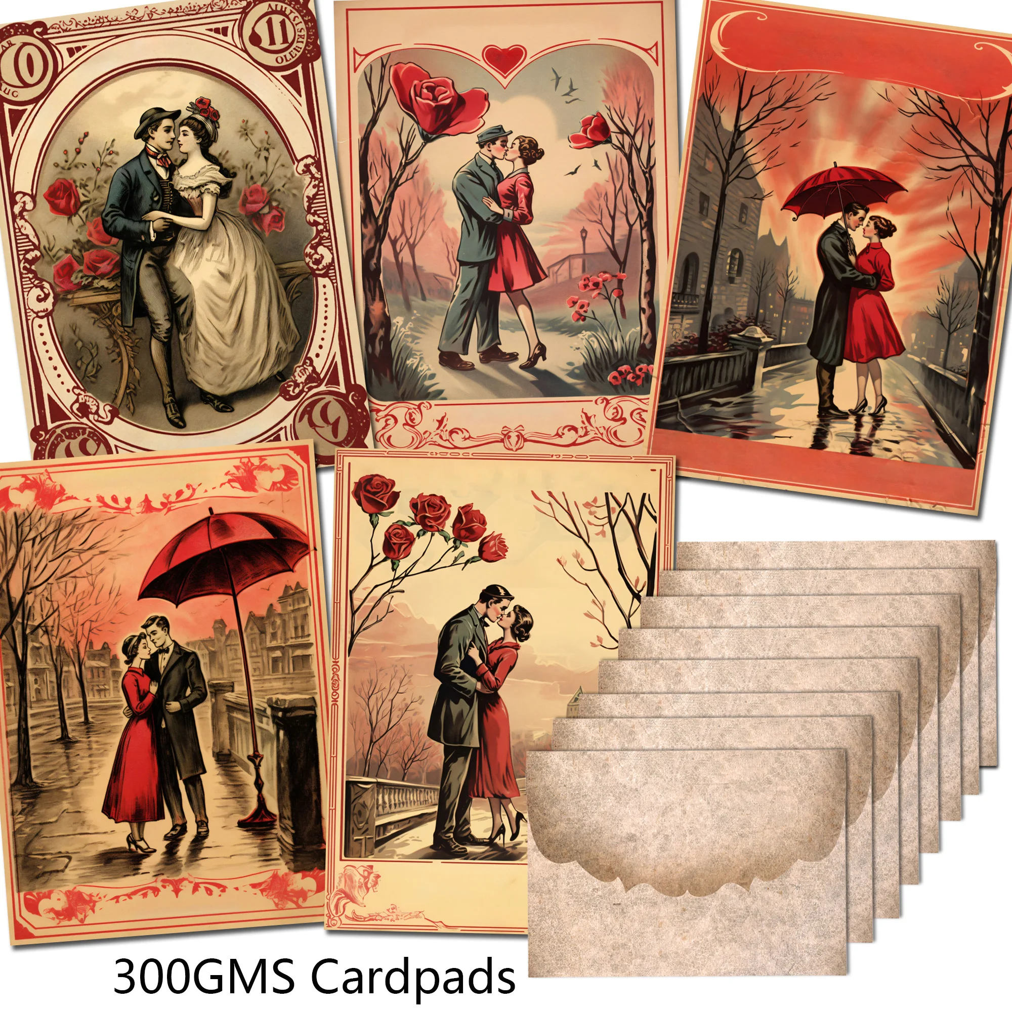 76pieces(with 8 envelopes) Valentine's Day PostCards Kits with Sticker for Scrapbooking Supplies Junk Journal Kits Art