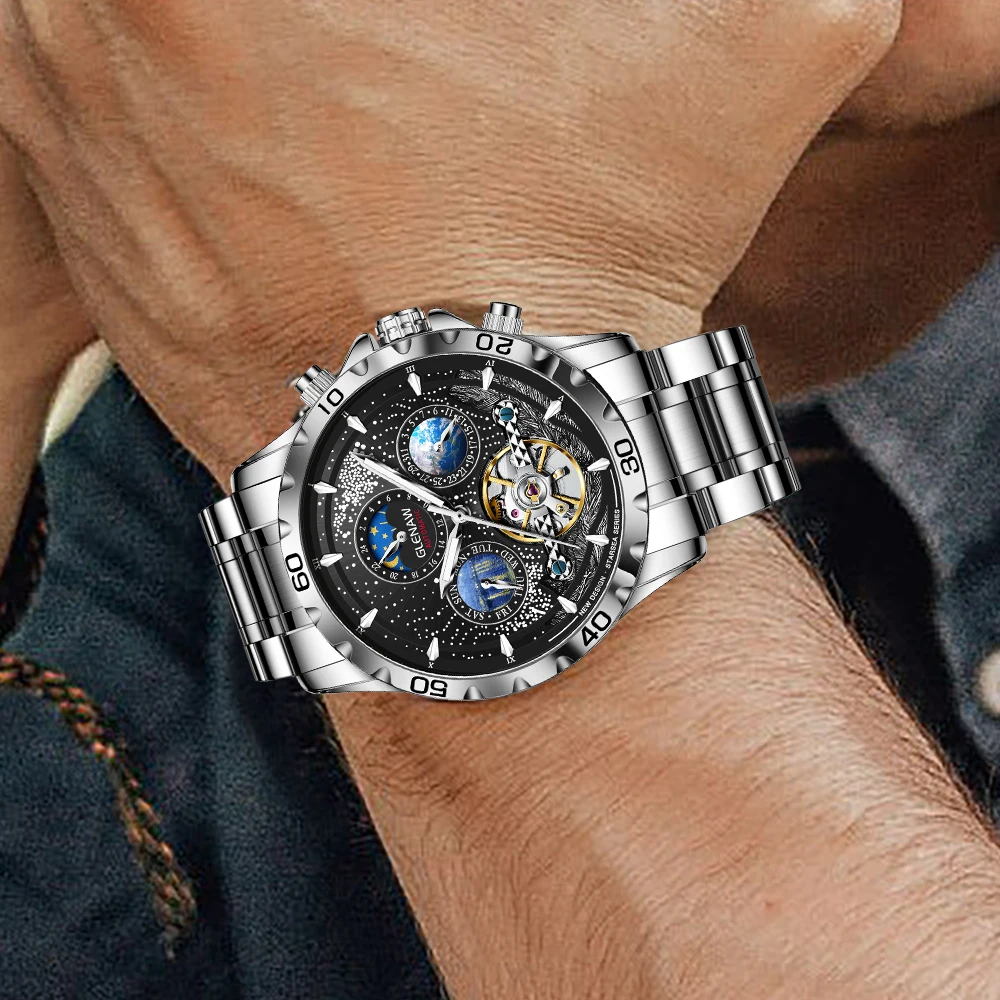 GLENAW Design Mens Watches Luxury Fashion Business Automatic Watch Men's Waterproof Mechanical Watch Montre Homme mechanical watch,business watch link