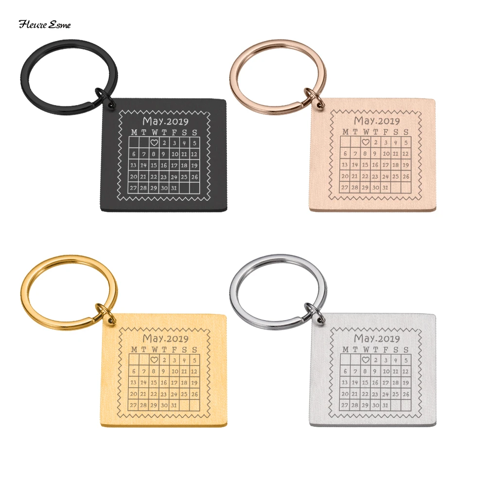 

Memorial Day Key Chains Gift for Couple Customize Meaningful Calendar Keyring Valentine's Day Personalized Keychain for lover