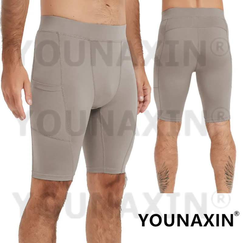 Men's Running Yoga Sports Shorts With Pocket Leggings Skinny Tight Pants Bodybuilding Gyms Training Fitness Bottom Quick Dry