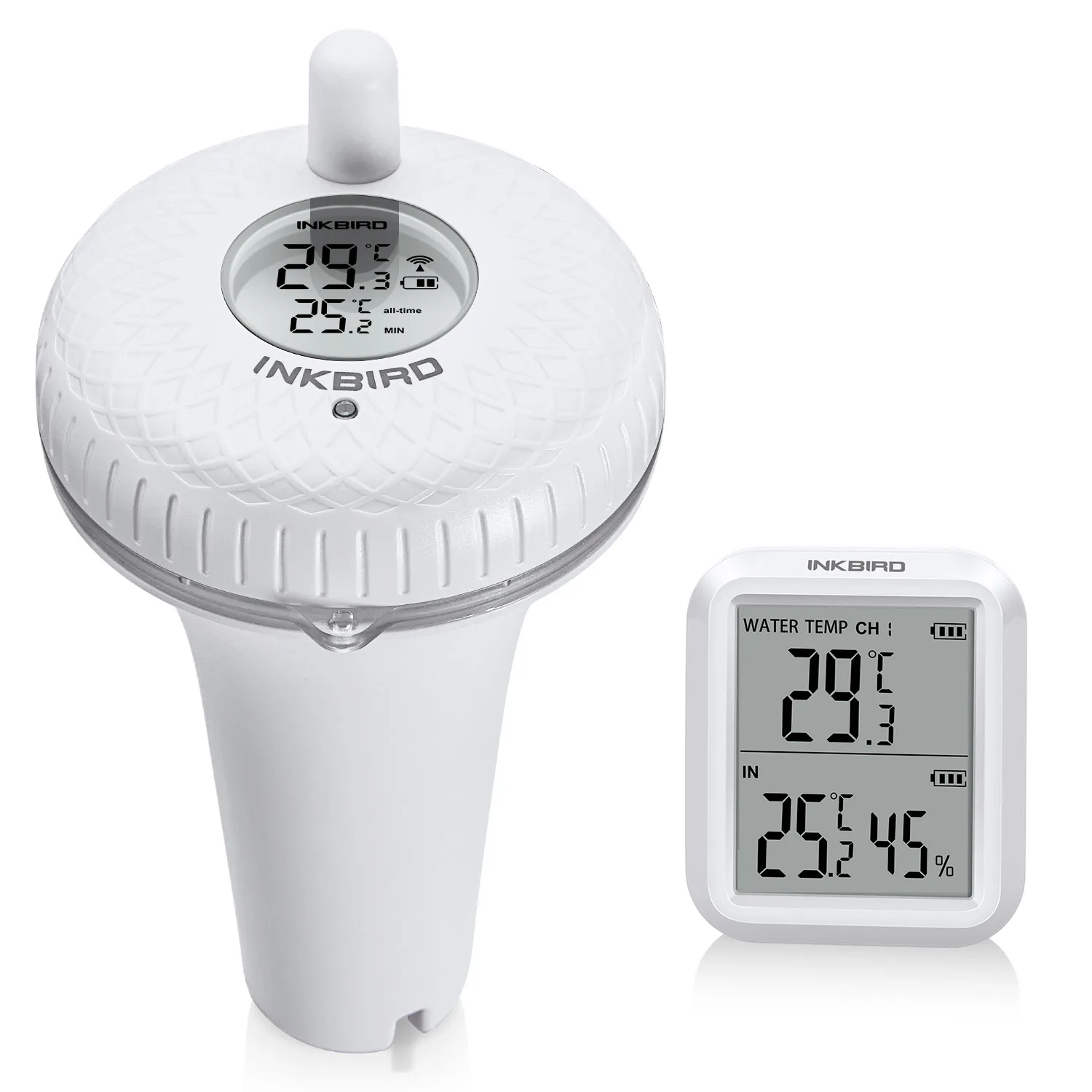 INKBIRD IBS-P01R Pool Thermometer with Indoor Monitor Up to 300 ft Transmission Floating Thermometer for Bathtub,Aquarium