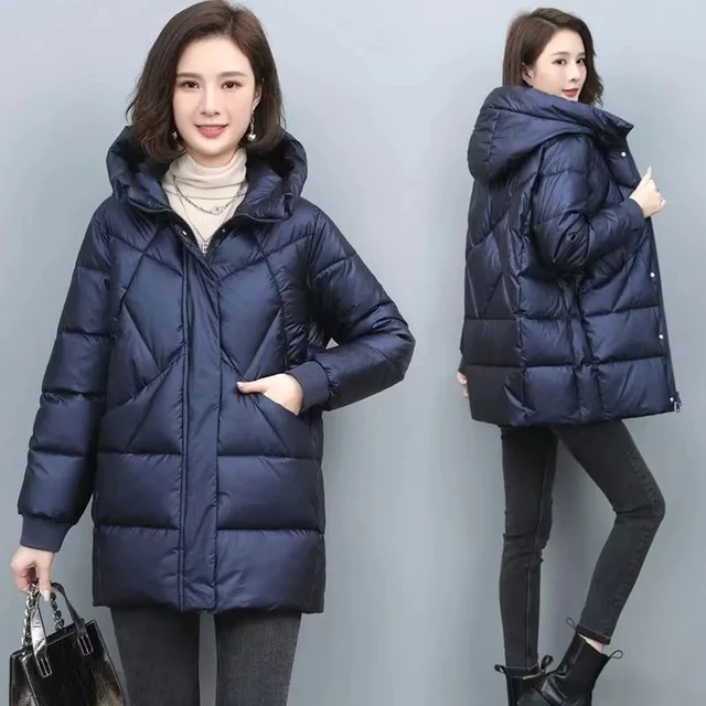 Abrigo de algodón con capucha para mujer, chaquetas de longitud media,  Parkas elegantes, chaqueta acolchada de plumón grueso, Prendas de Vestir  Vintage, 2023 - AliExpress