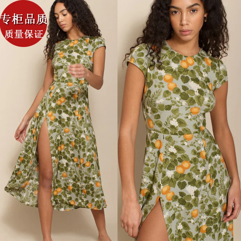 

Transformation Dress French New Beach Vacation Fragmented Flower Open Back Over Knee Split Mid length Dress