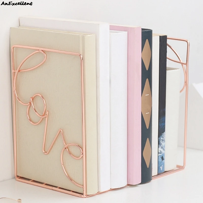 

1pair Geometric Book Stand Holder LOVE Shape Book Support Bookends Book Shelf For School Office Home Desk Organizer Supplies