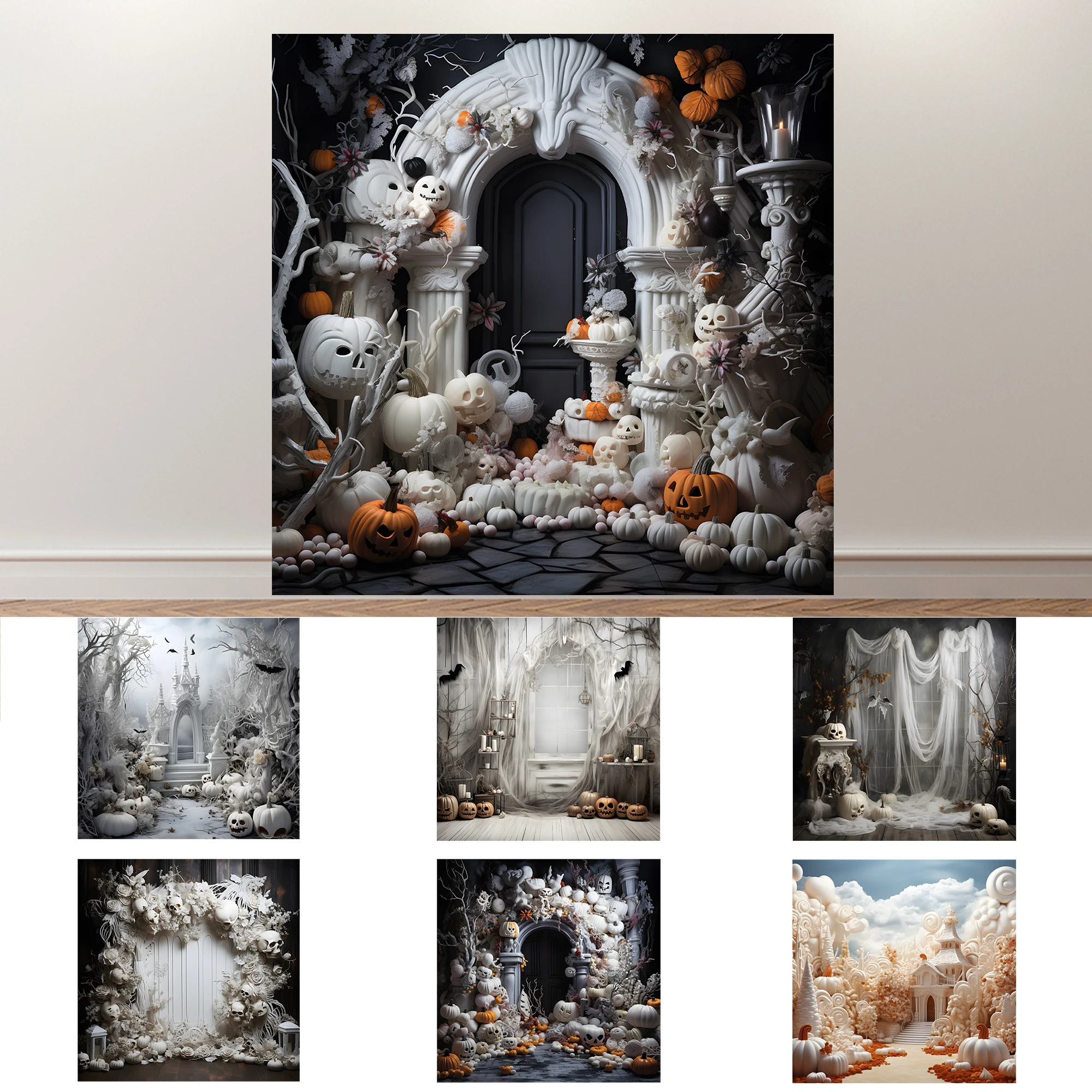 

SeekPro Halloween Pumpkin Lantern Forest Moon Photo Terror Magic Castle Backdrop Gloomy Retro Palace Vintage Church Scene