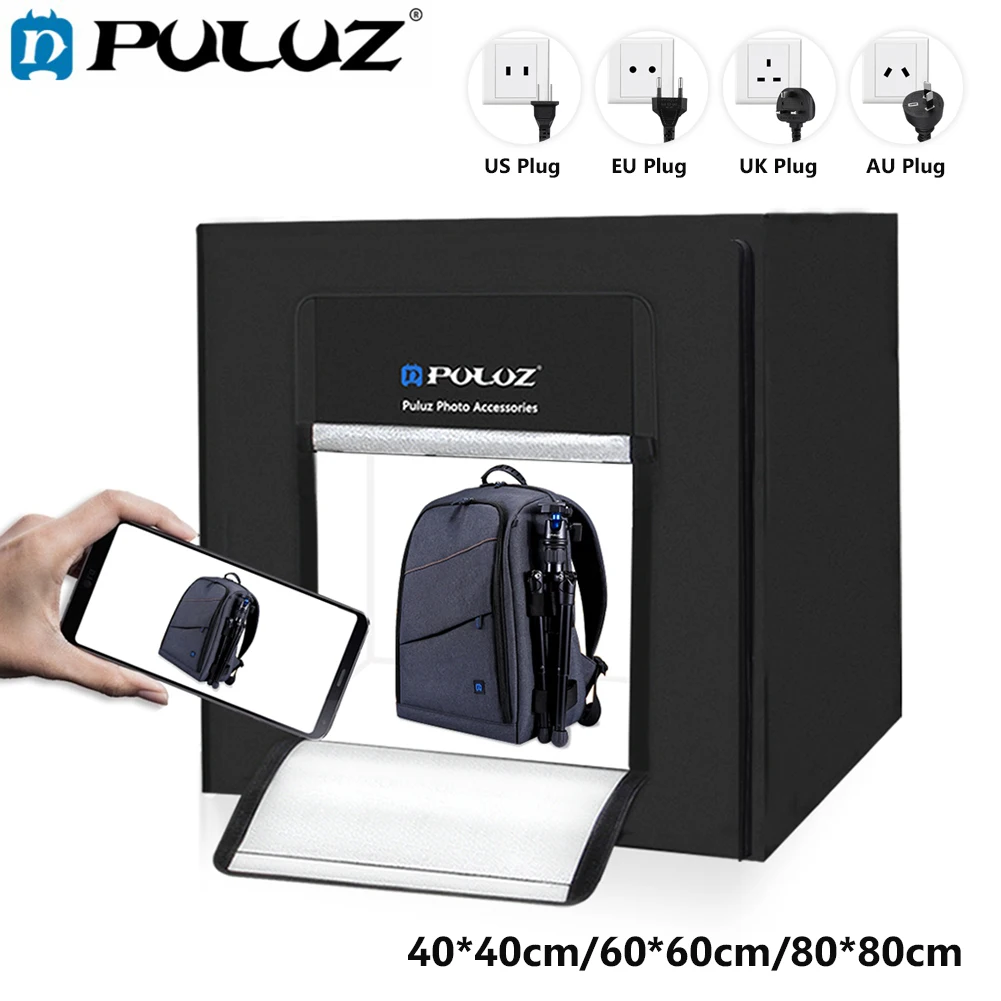 PULUZ 40 60 80cm Large Size Photo Studio Light Box Kits Portable Photography Ring Shooting Tent Box Background 2 LED With tripod