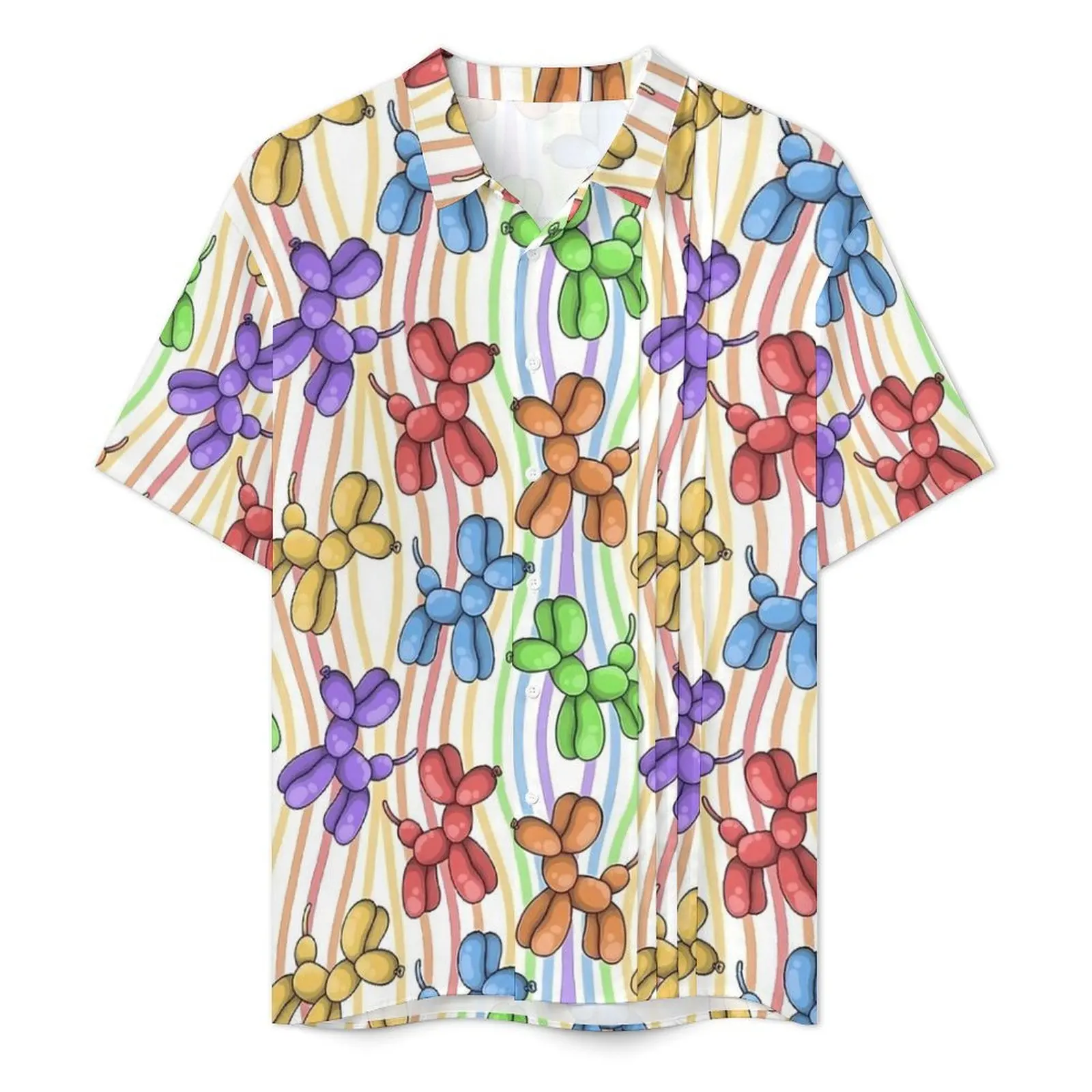 Rainbow Balloon Dogs Casual Shirt Balloon Animals Cool Hawaii Shirts Man Short Sleeve Beach Breathable Design Oversized Blouses 2