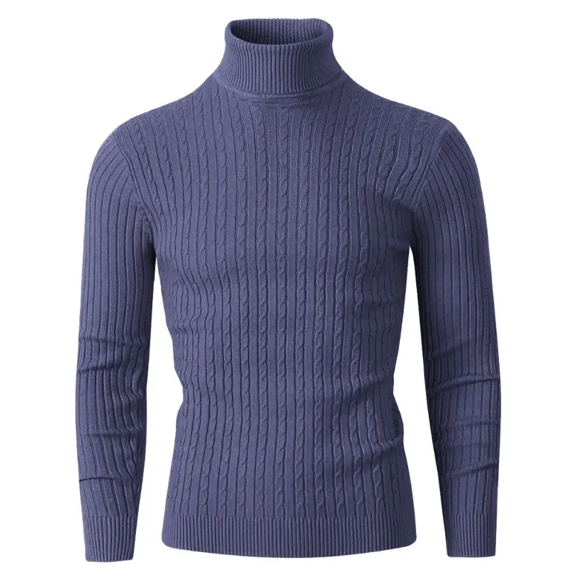 Autumn Men's Long Sleeve Knitted Sweater Winter Warm Turtleneck Pullovers Breathable Streetwear Solid Color Knitted Sweater Men 2